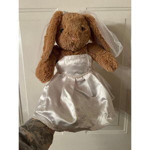 90s Build-a-Bear Bunny Rabbit Brown Tan with Pink Floppy Ears Wedding Bride